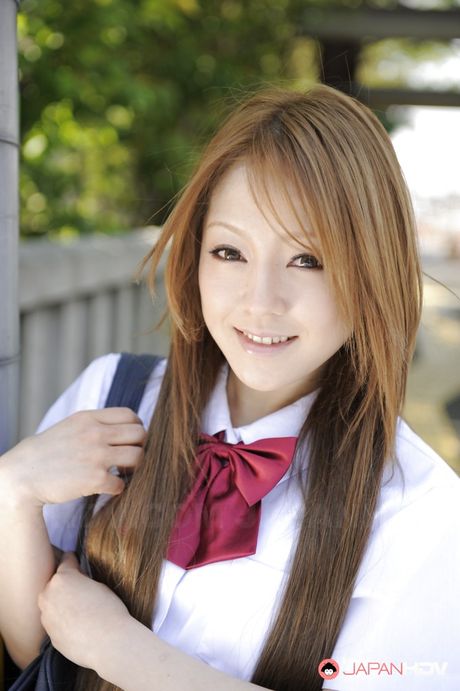 Hot japanese redheaded milf Ria Sakurai in skirt exposes her butt